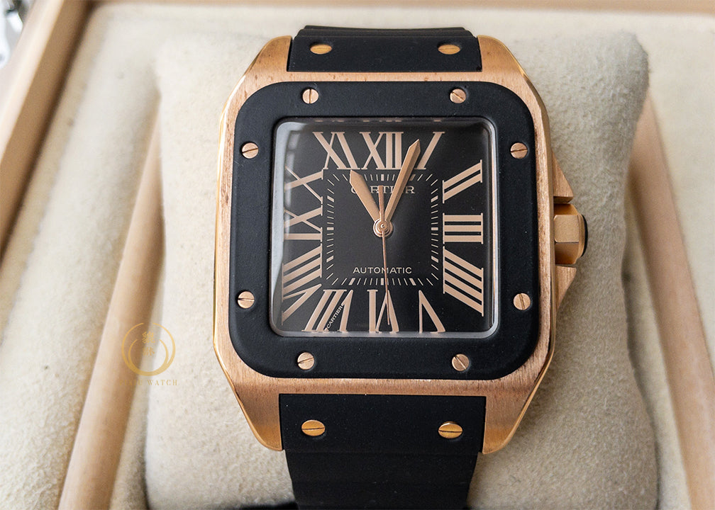 Cartier Santos 2792 Rose Gold/Rubber (L)