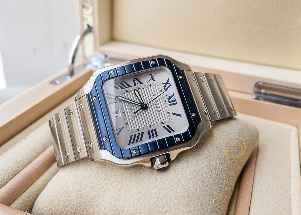 Cartier Santos Steel Blue Bezel
