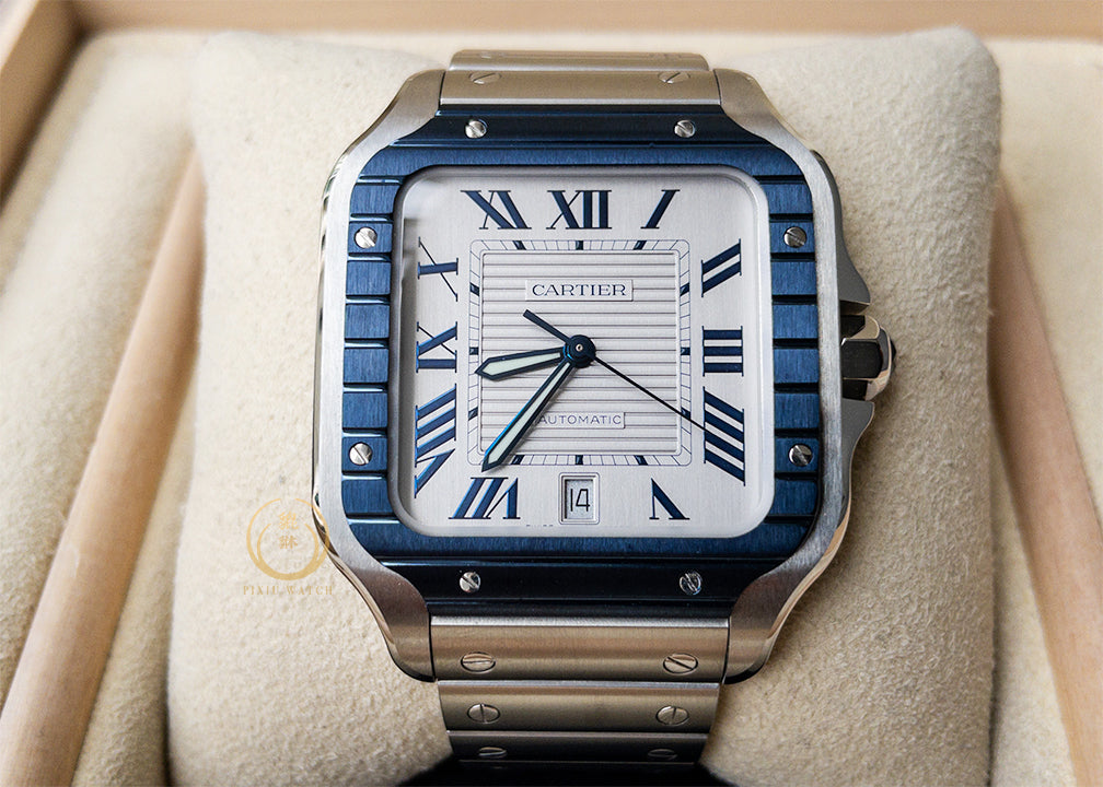 Cartier Santos Steel Blue Bezel