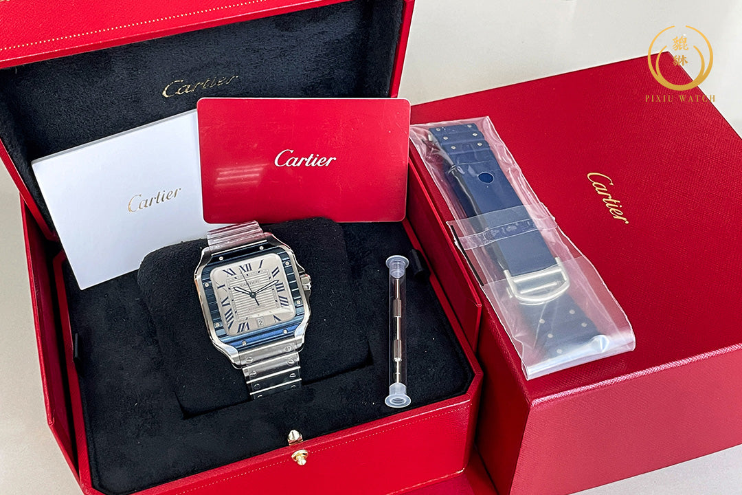 Cartier Santos Steel Blue Bezel