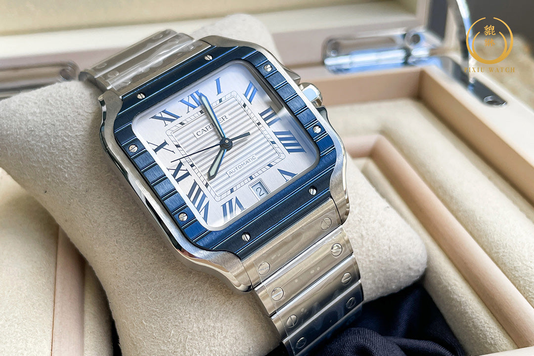 Cartier Santos Steel Blue Bezel