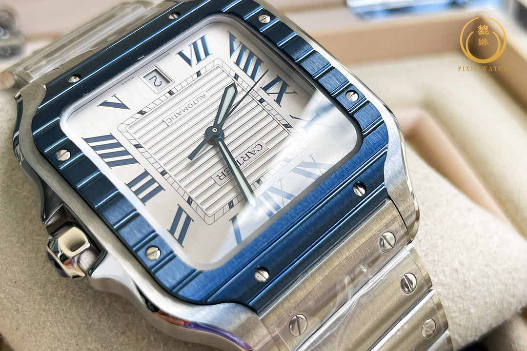 Cartier Santos Steel Blue Bezel