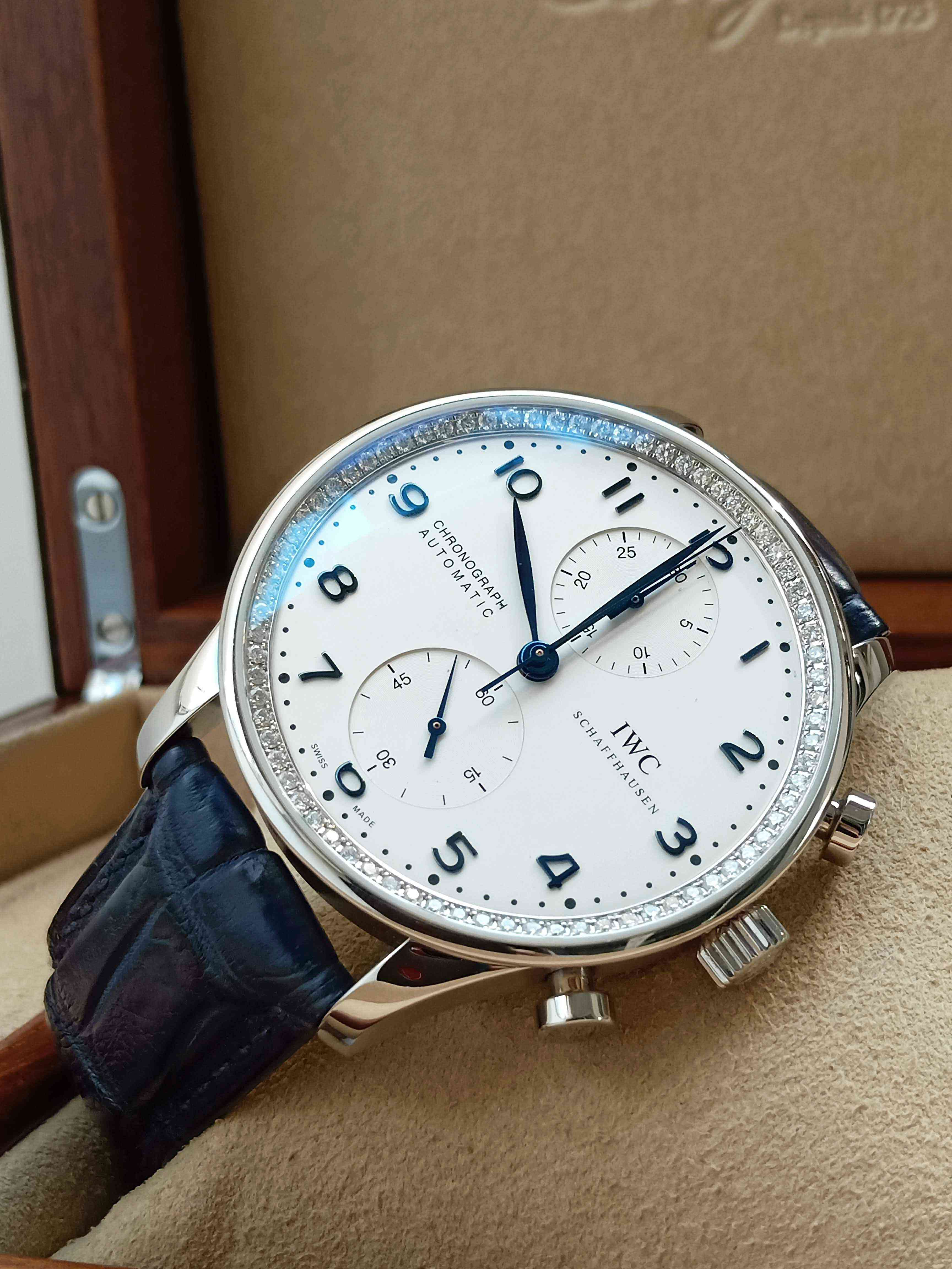 IWC Portuguese Chronograph IW3714 Blue Steel Diamond