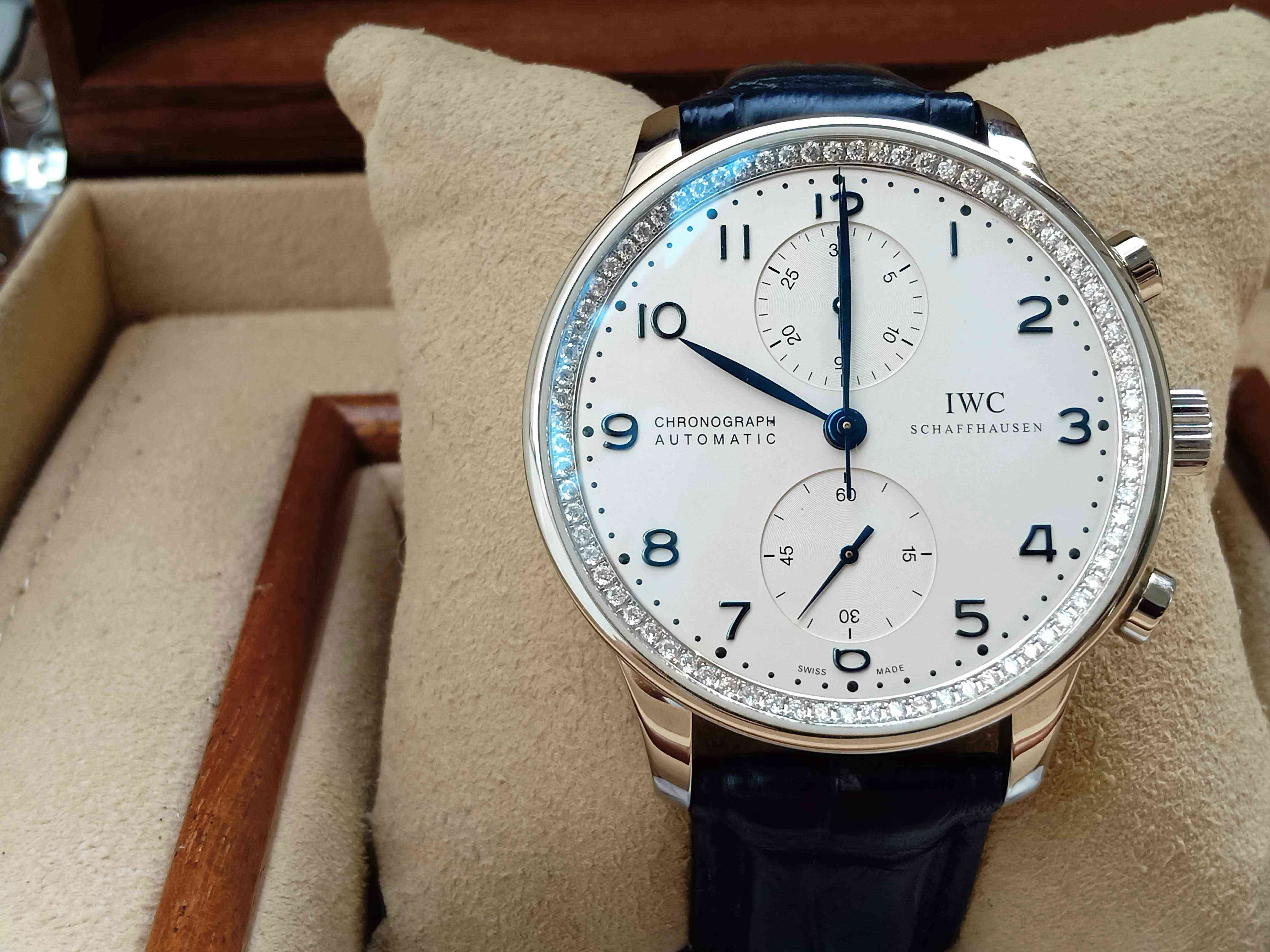 IWC Portuguese Chronograph IW3714 Blue Steel Diamond