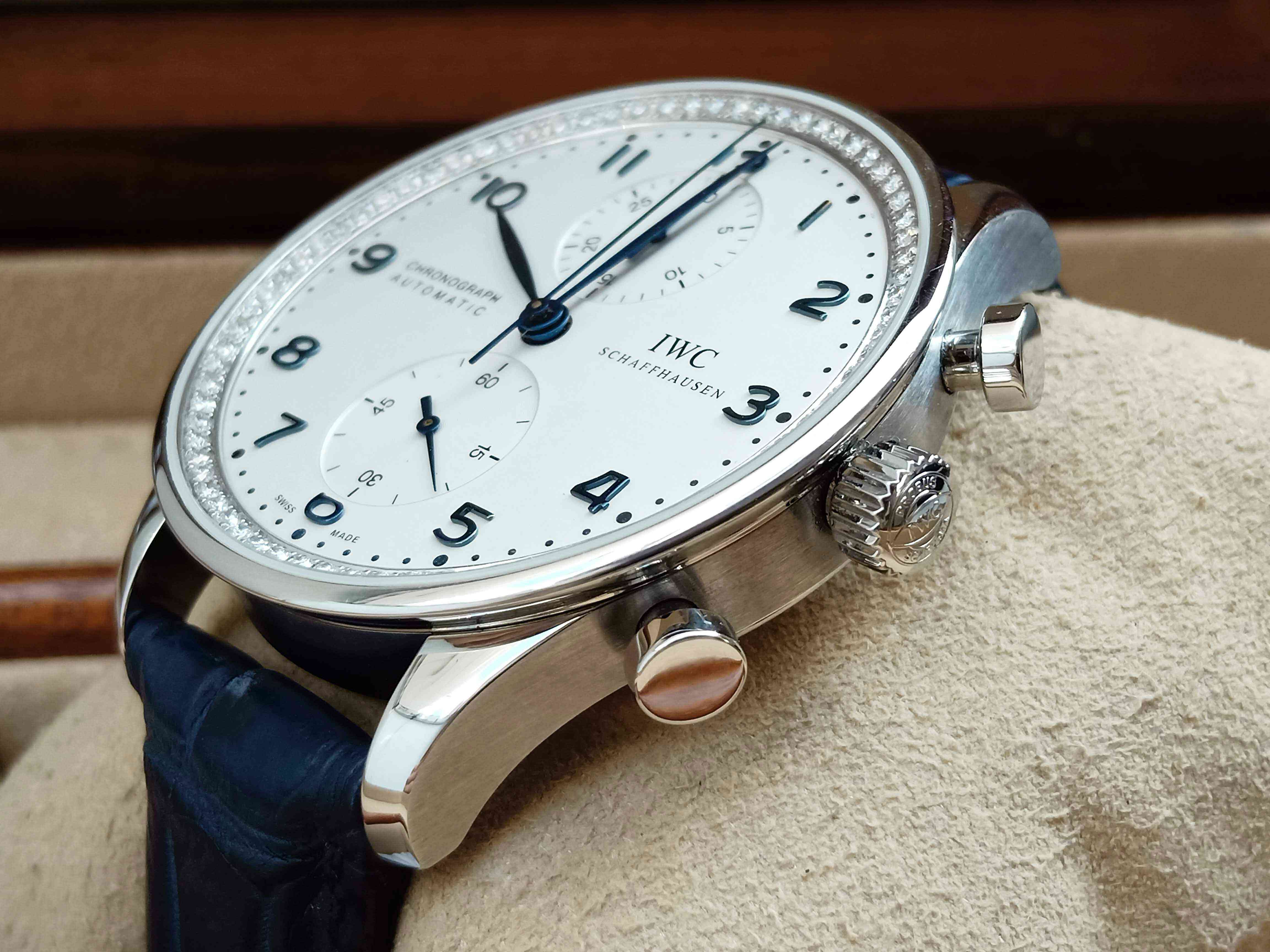 IWC Portuguese Chronograph IW3714 Blue Steel Diamond
