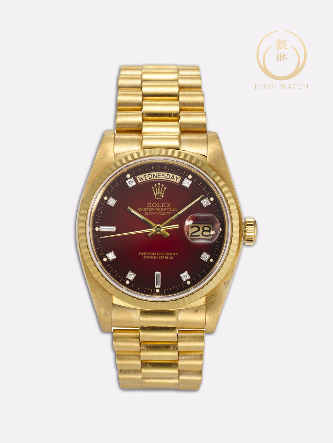 Rolex Vintage Day-Date Red Vignette Diamonds 18C Yellow Gold