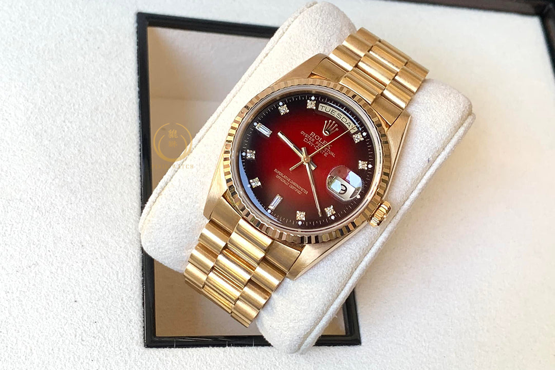 Rolex Vintage Day-Date Red Vignette Diamonds 18C Yellow Gold