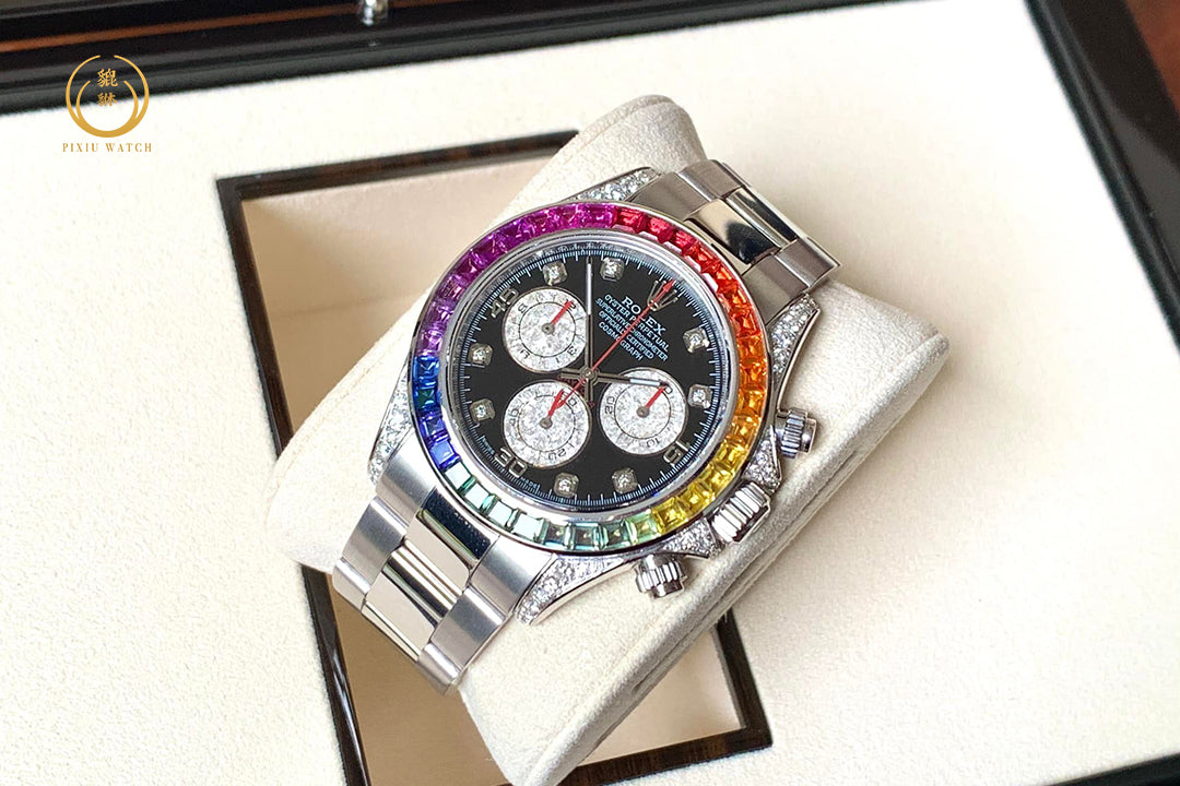Rolex Daytona Rainbow White Gold After Set