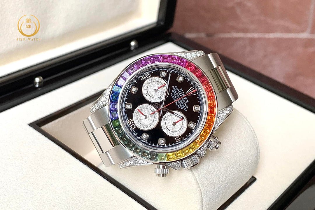 Rolex Daytona Rainbow White Gold After Set