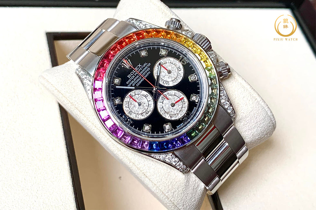 Rolex Daytona Rainbow White Gold After Set