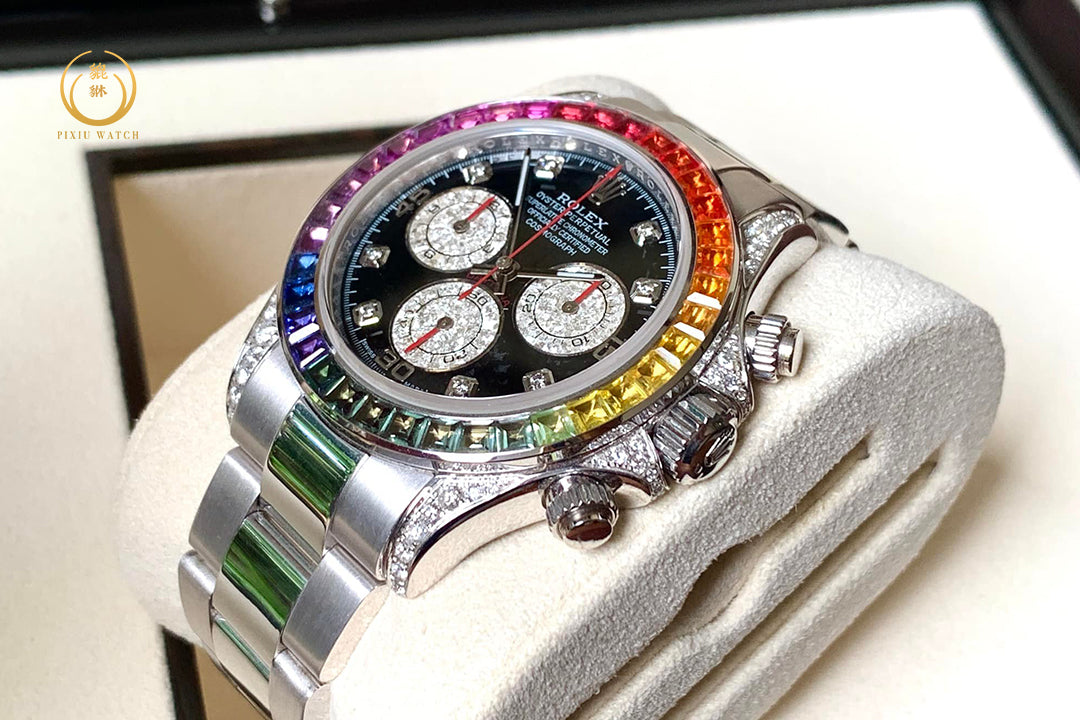 Rolex Daytona Rainbow White Gold After Set