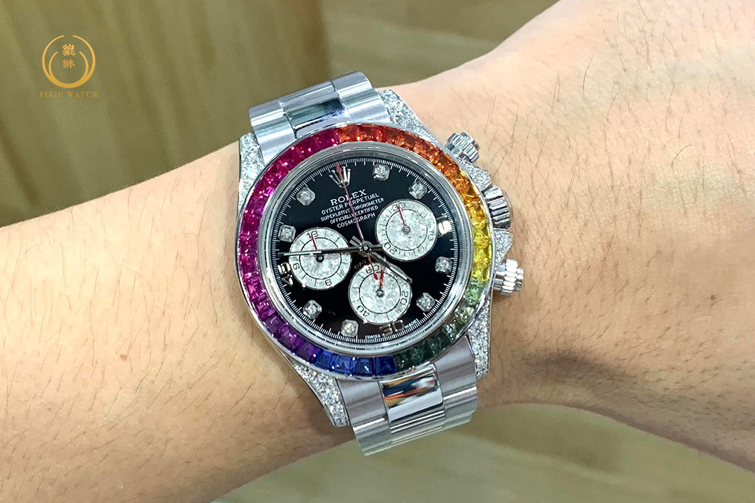Rolex Daytona Rainbow White Gold After Set