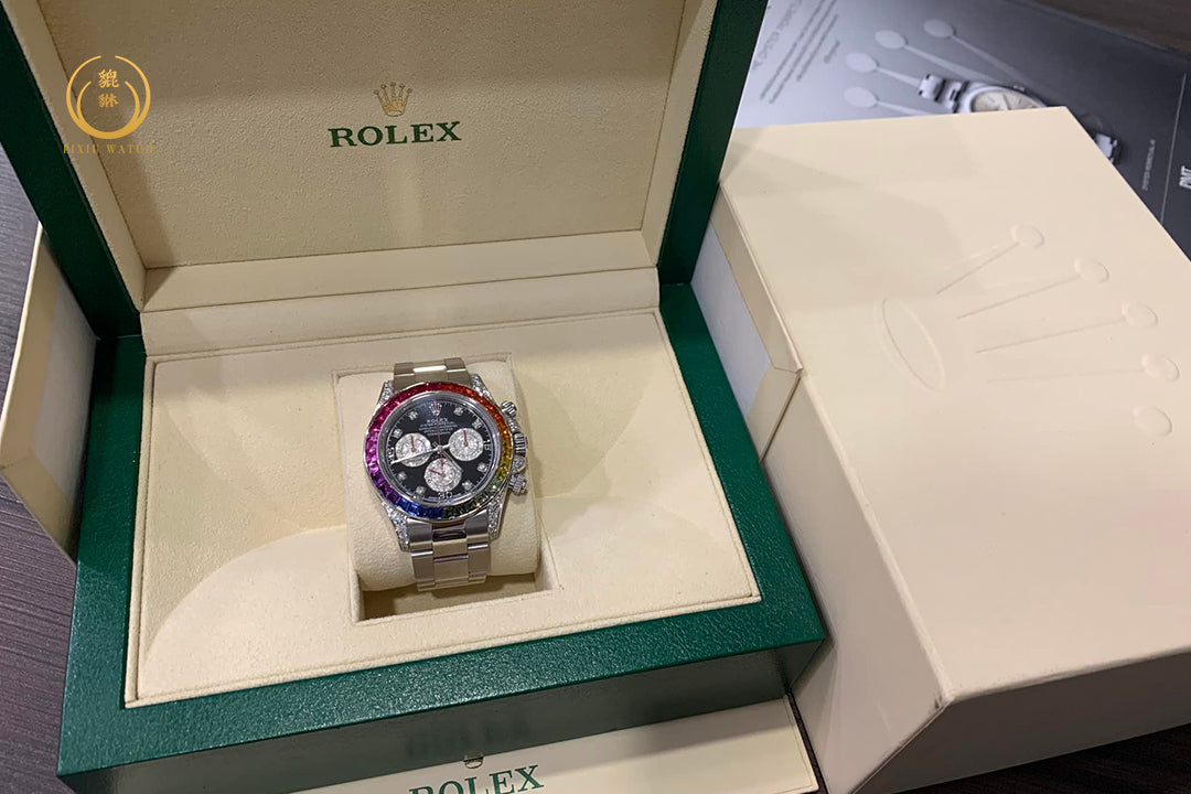 Rolex Daytona Rainbow White Gold After Set