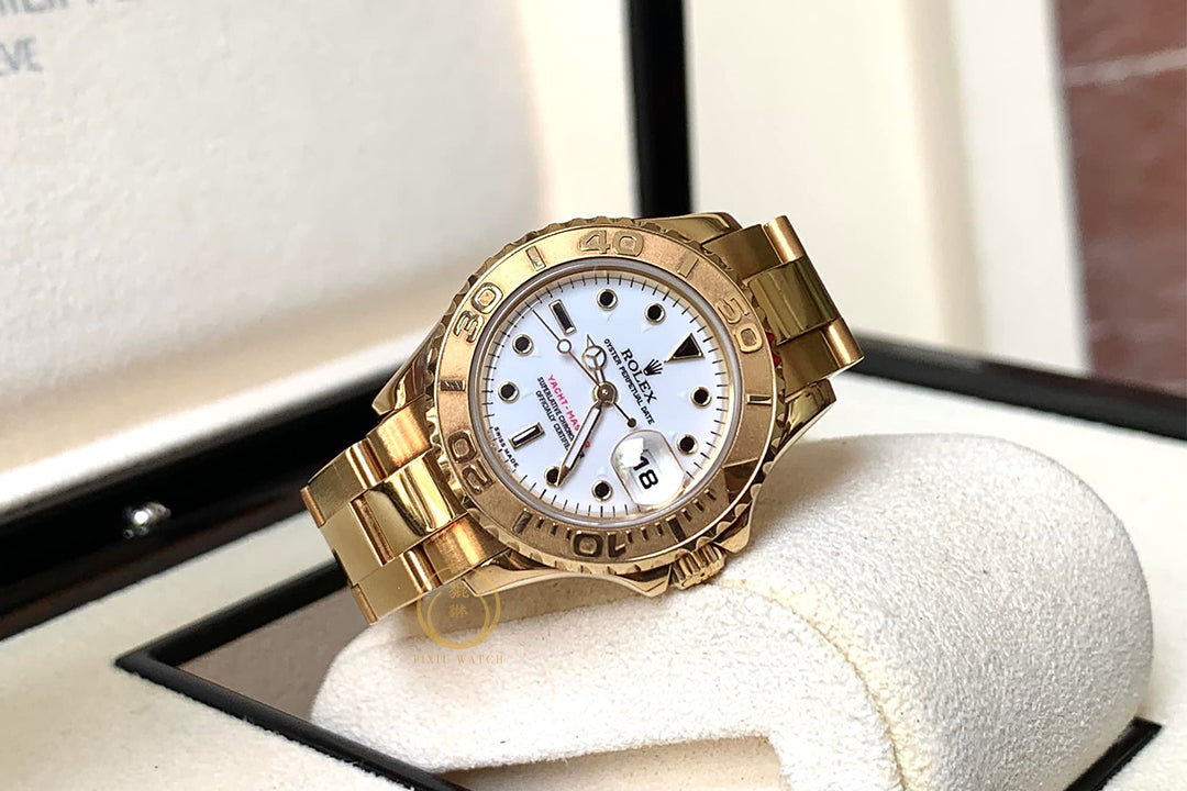 Rolex Ladies Yacht-Master 18K Yellow Gold White Dial