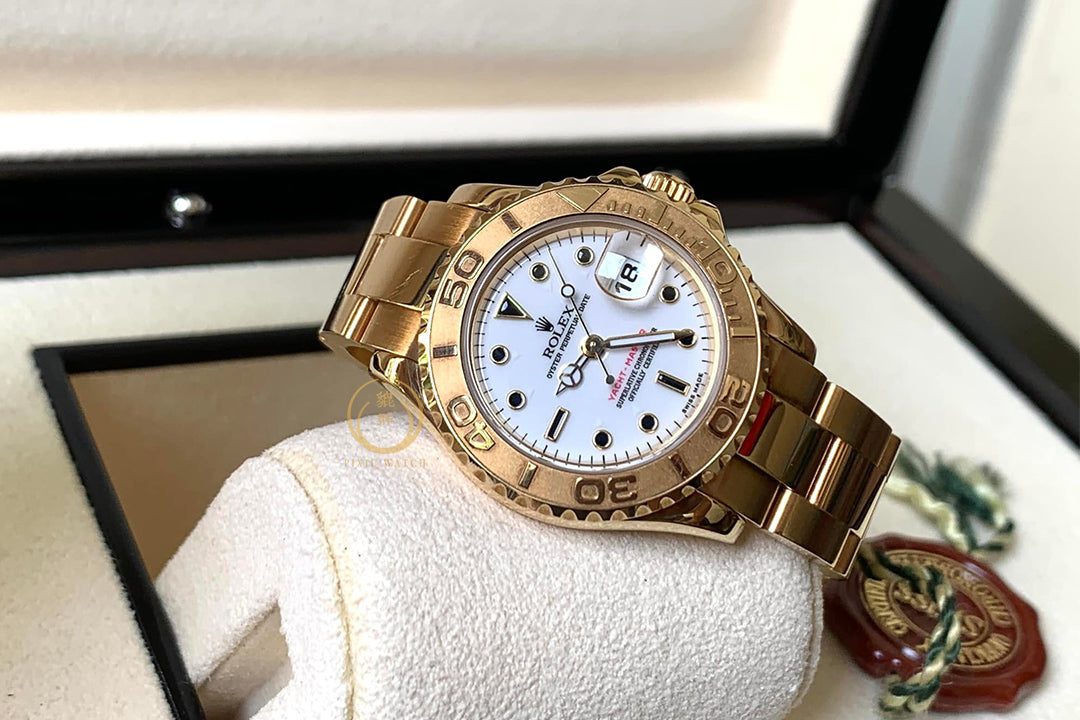 Rolex Ladies Yacht-Master 18K Yellow Gold White Dial