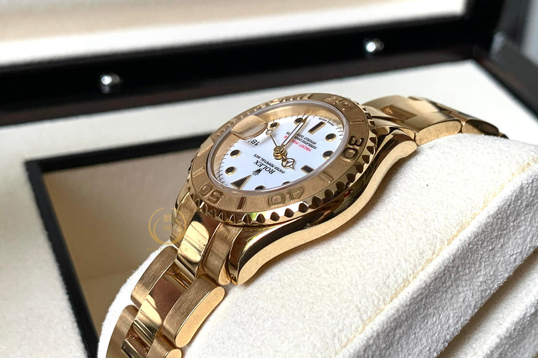 Rolex Ladies Yacht-Master 18K Yellow Gold White Dial