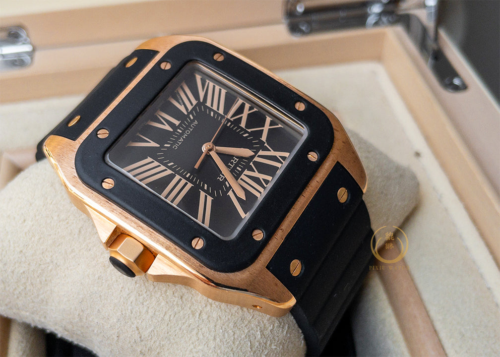Cartier Santos 2792 Rose Gold/Rubber (L)