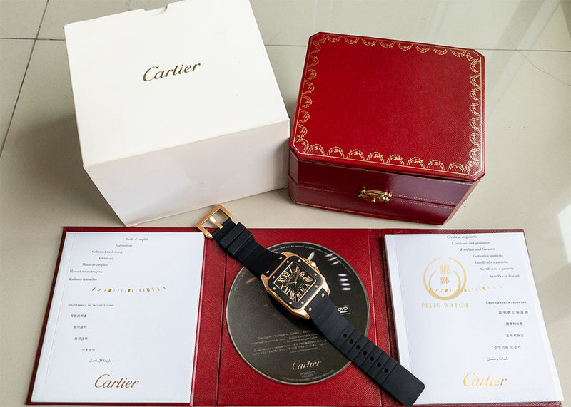 Cartier Santos 2792 Rose Gold/Rubber (L)