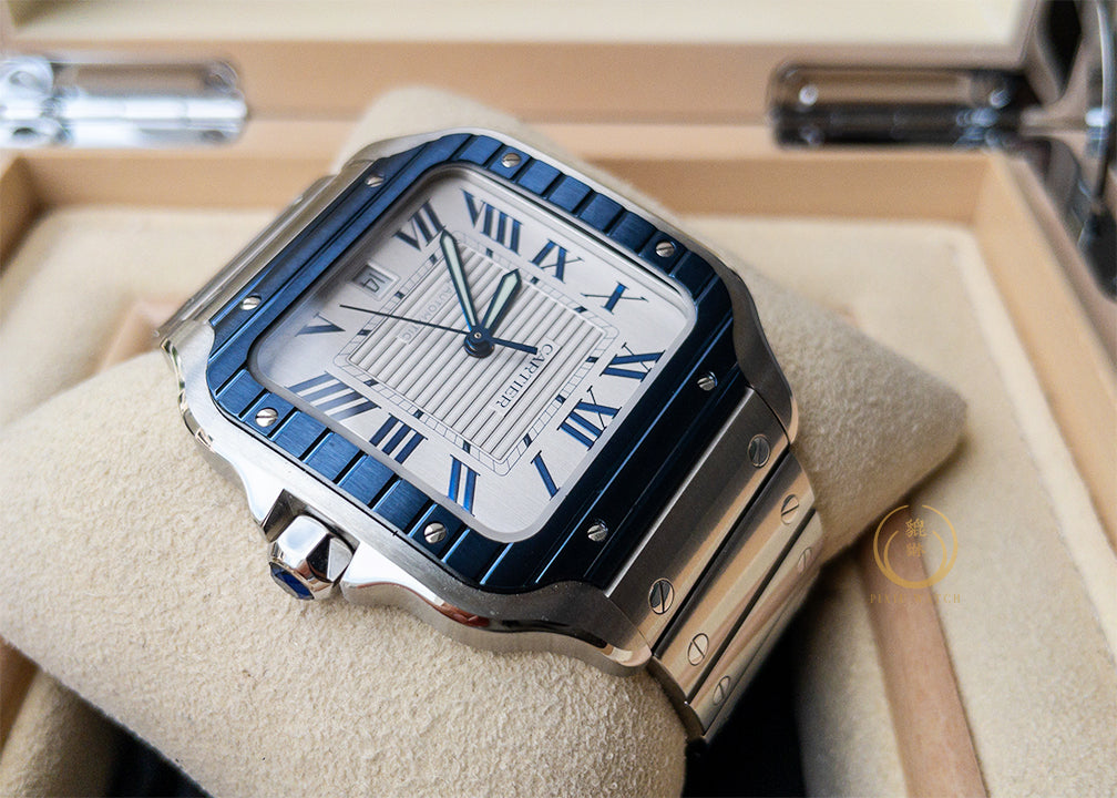 Cartier Santos Steel Blue Bezel