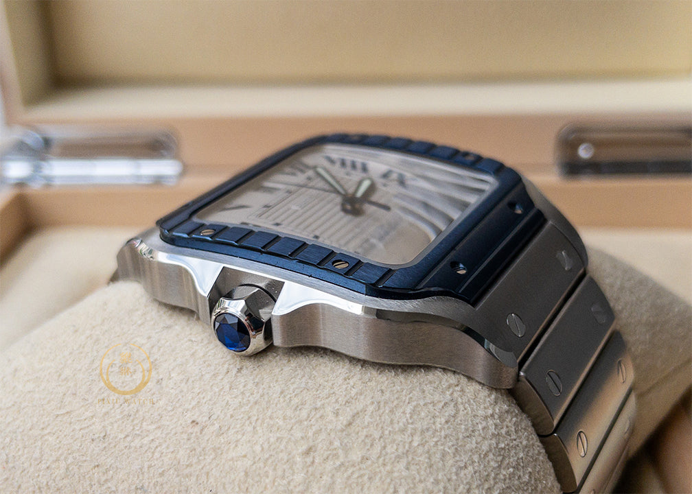 Cartier Santos Steel Blue Bezel