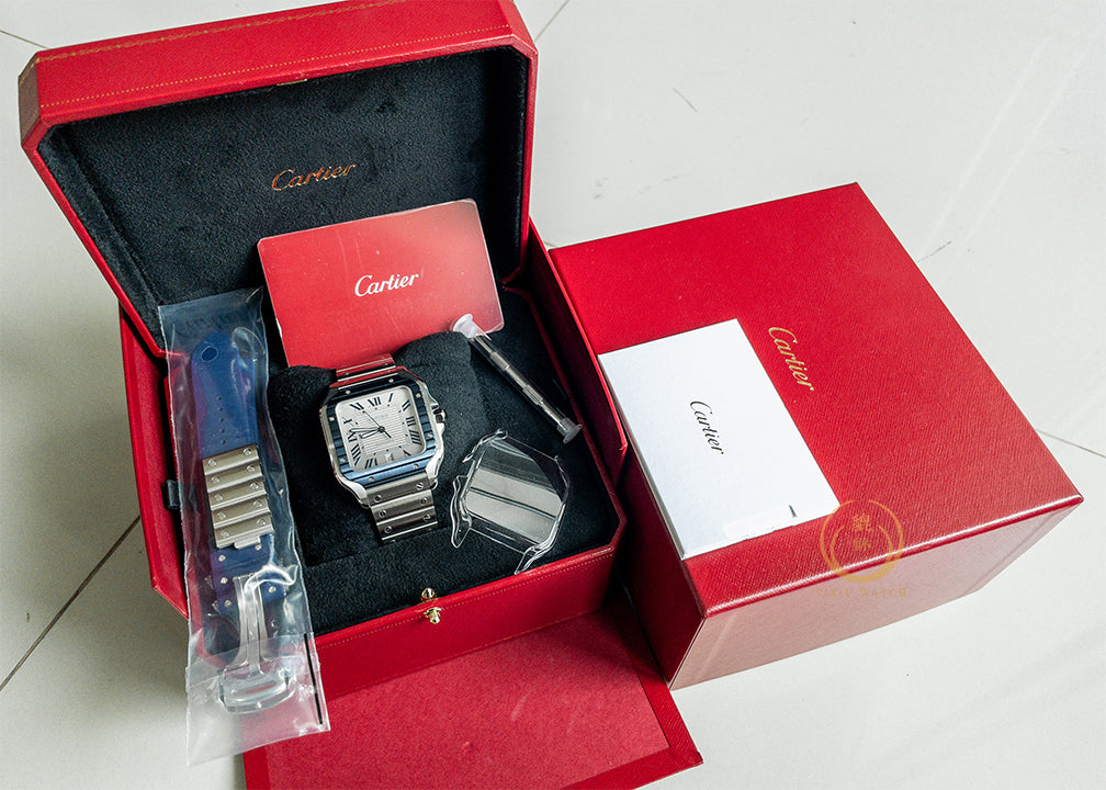 Cartier Santos Steel Blue Bezel
