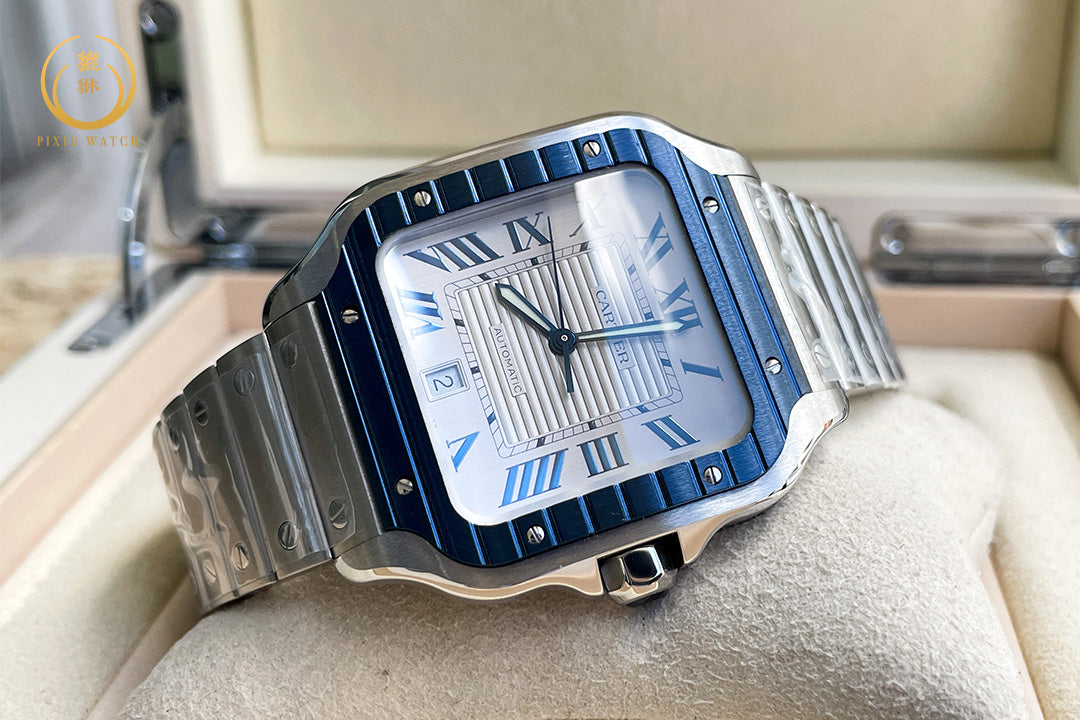 Cartier Santos Steel Blue Bezel