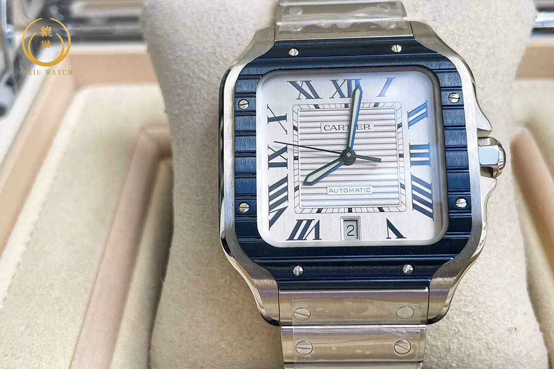 Cartier Santos Steel Blue Bezel