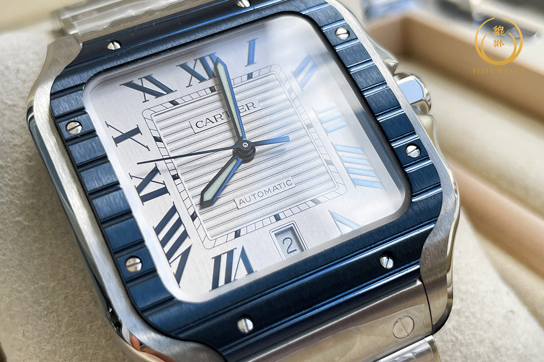 Cartier Santos Steel Blue Bezel