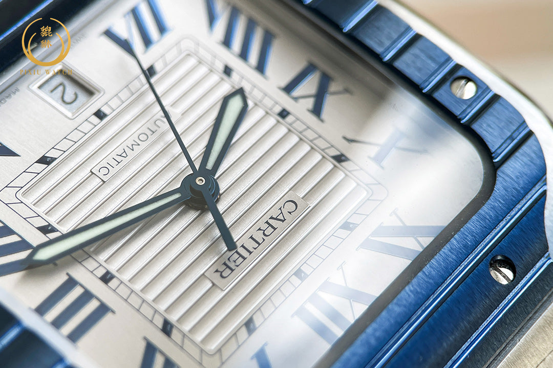 Cartier Santos Steel Blue Bezel