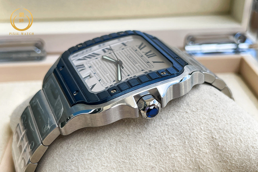 Cartier Santos Steel Blue Bezel