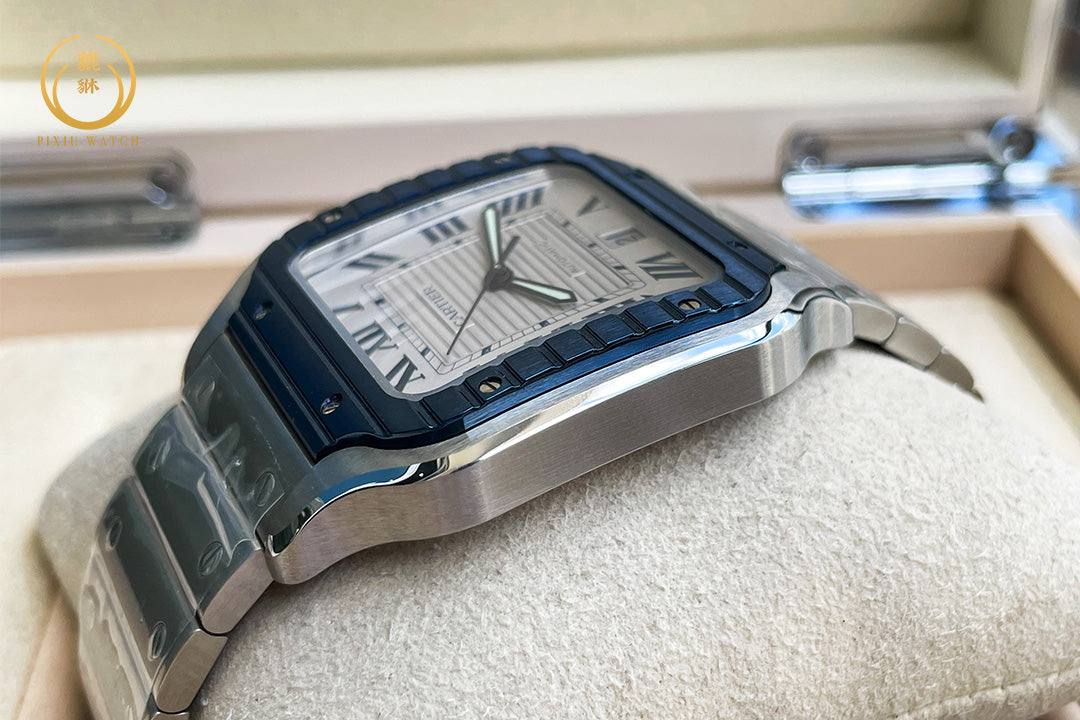 Cartier Santos Steel Blue Bezel
