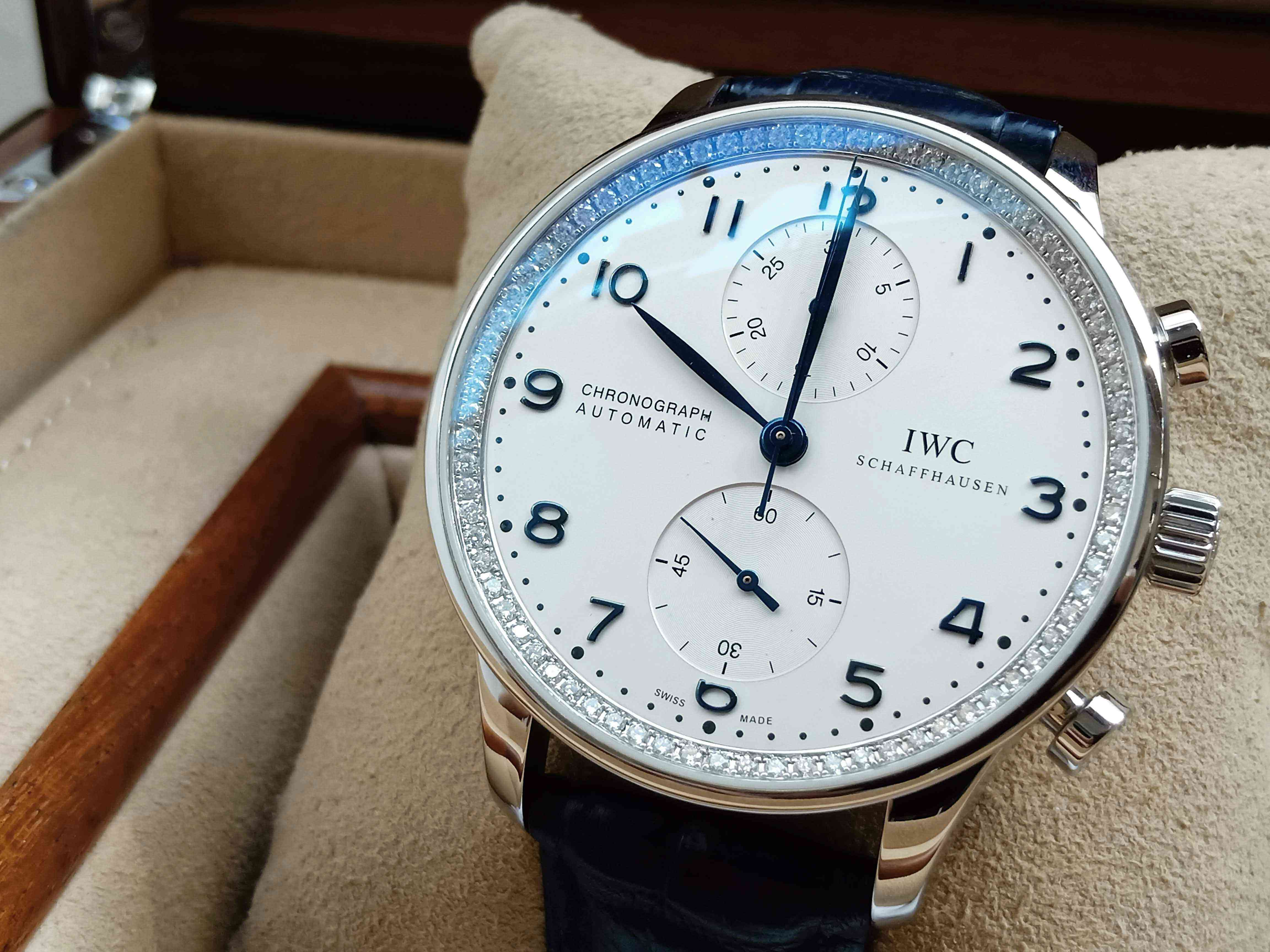 IWC Portuguese Chronograph IW3714 Blue Steel Diamond