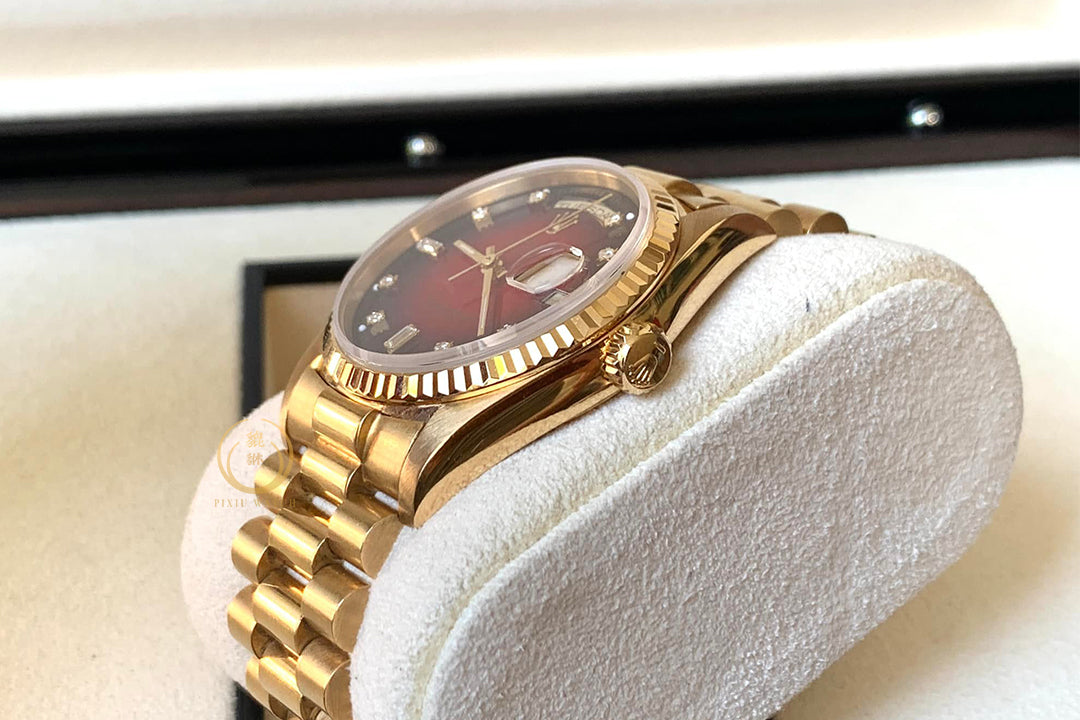 Rolex Vintage Day-Date Red Vignette Diamonds 18C Yellow Gold