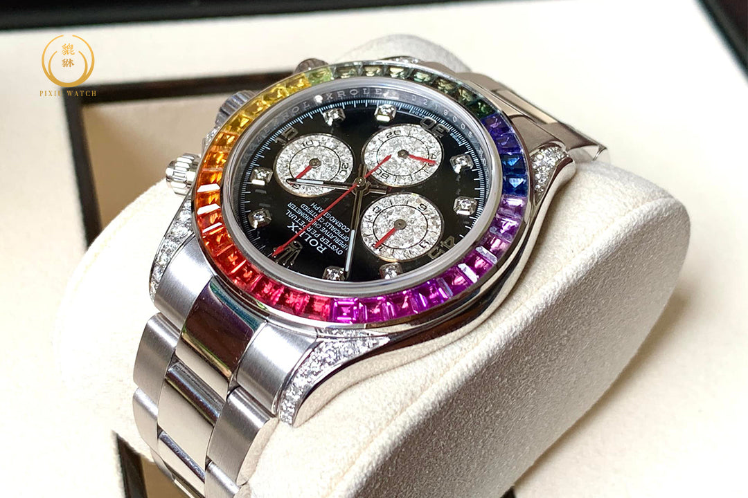 Rolex Daytona Rainbow White Gold After Set