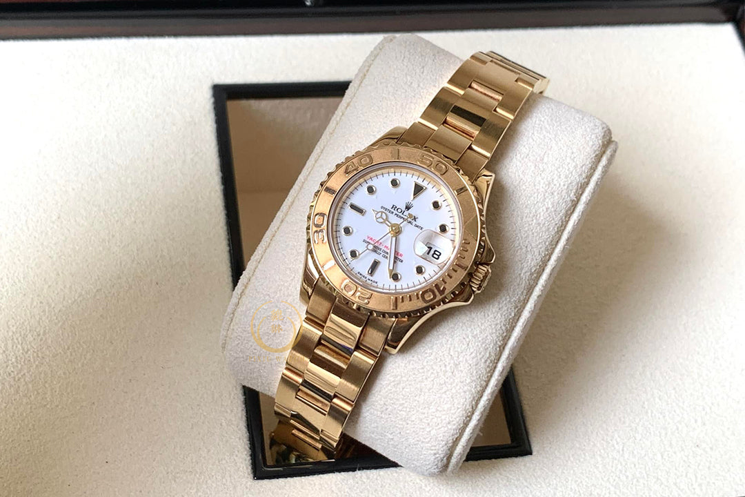 Rolex Ladies Yacht-Master 18K Yellow Gold White Dial