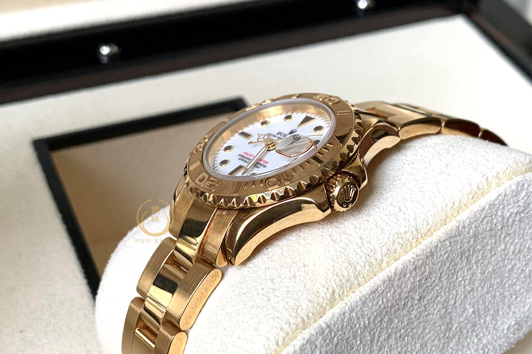 Rolex Ladies Yacht-Master 18K Yellow Gold White Dial